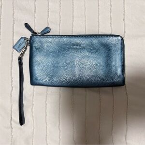 Coach F53561 Azure Pebbled Leather Double Zip 8" Wallet/Wristlet